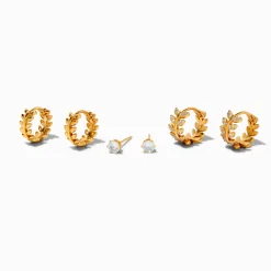 Claire's Bijoux Premium-Boucles d'oreilles feuille superposables en zircon cubique couleur dorée C LUXE by Claire's - Lot de 3