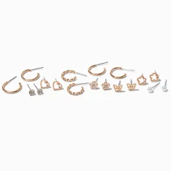 Claire's Anneaux|Clous D'oreilles-Boucles d'oreilles fleurs papillon couleur dorée - Lot de 9