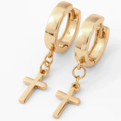 Claire's Anneaux-Boucles d'oreilles huggies croix 15 mm couleur dorée