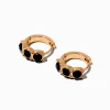Claire's Anneaux-Boucles d'oreilles huggies empilées strass noirs de jais 10 mm couleur dorée