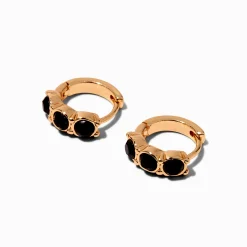 Claire's Anneaux-Boucles d'oreilles huggies empilées strass noirs de jais 10 mm couleur dorée