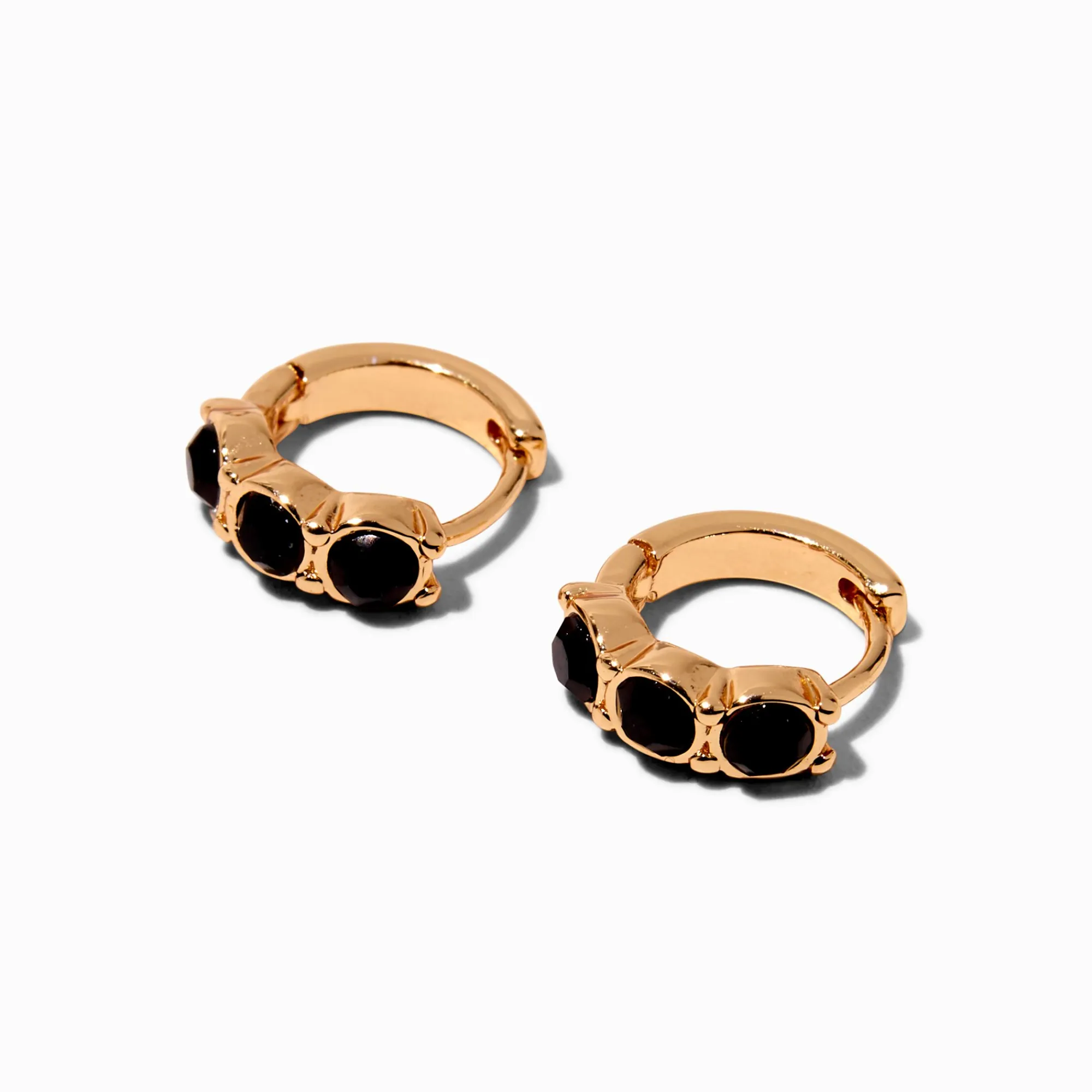 Claire's Anneaux-Boucles d'oreilles huggies empilées strass noirs de jais 10 mm couleur dorée