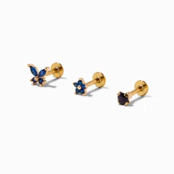 Claire's Bijoux Premium|Bijoux De Piercing-Boucles d'oreilles pour piercing au cartilage papillon et fleur 1,2 mm en acier inoxydable couleur dorée - Lot de 3