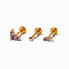 Claire's Bijoux De Piercing-Boucles d'oreilles pour piercing tragus non filetées 1,0 mm violettes en acier inoxydable couleur dorée - Lot de 3