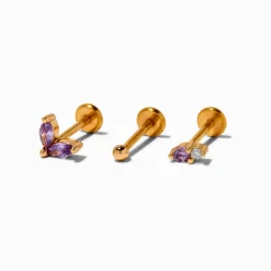 Claire's Bijoux De Piercing-Boucles d'oreilles pour piercing tragus non filetées 1,0 mm violettes en acier inoxydable couleur dorée - Lot de 3