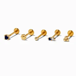 Claire's Bijoux De Piercing-Boucles d'oreilles pour piercing hélix non filetées 1,2 mm saphir d'imitation aux designs variés en acier inoxydable couleur dorée - Lot de 5