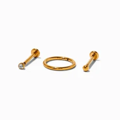 Claire's Bijoux De Piercing-Boucles d'oreilles pour piercing de cartilage non filetées 1,0 mm en zircon cubique et titane couleur dorée - Lot de 3