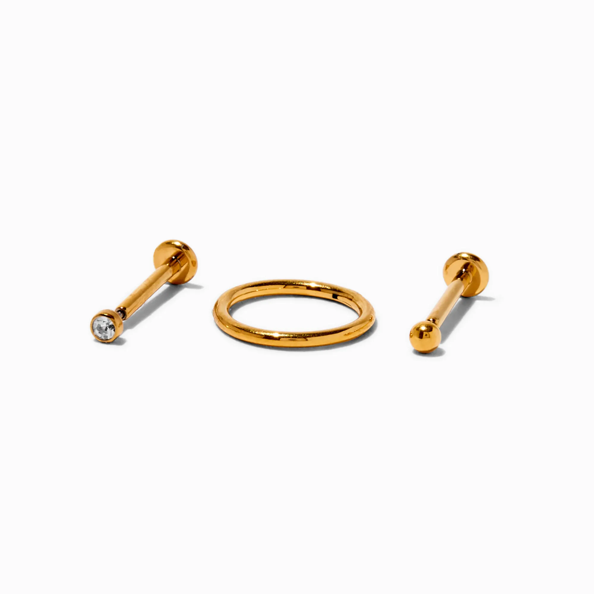 Claire's Bijoux De Piercing-Boucles d'oreilles pour piercing de cartilage non filetées 1,0 mm en zircon cubique et titane couleur dorée - Lot de 3