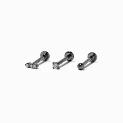 Claire's Bijoux De Piercing-Boucles d'oreilles pour piercing tragus non filetées 1,0 mm en zircon cubique et titane couleur argentée - Lot de 3