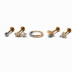 Claire's Bijoux De Piercing-Boucles d'oreilles pour piercing de cartilage non filetées anneaux et clous 1,0 mm zircon cubique acier inoxydable en métaux mixtes - Lot de 5