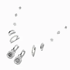 Claire's Anneaux|Clous D'oreilles-Boucles d'oreilles superposables strass perle d'imitation couleur argentée - Lot de 6