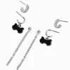 Claire's Anneaux|Pendantes-Boucles d'oreilles superposables chaîne de strass nœud noir couleur argentée - Lot de 3