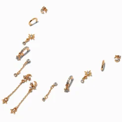 Claire's Anneaux|Clous D'oreilles-Boucles d'oreilles superposables étoile et lune couleur dorée - Lot de 6