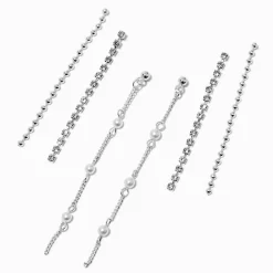 Claire's Pendantes-Boucles d'oreilles superposables perle d'imitation chaîne de strass couleur argentée - Lot de 3