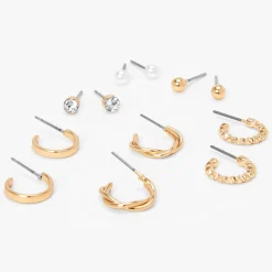Claire's Anneaux|Clous D'oreilles-Boucles d'oreilles texturées couleur dorée - Lot de 6