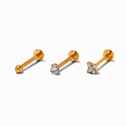 Claire's Bijoux De Piercing-Boucles d'oreilles tragus sans filet clou 1,0 mm en zircon cubique et titane couleur dorée - Lot de 3