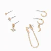 Claire's Anneaux|Clous D'oreilles-Boucles d'oreilles uniques croissant de lune aux designs variés couleur dorée - Lot de 6