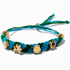 Claire's Bracelets-Bracelet bolo tressé bleu et vert breloque couleur dorée