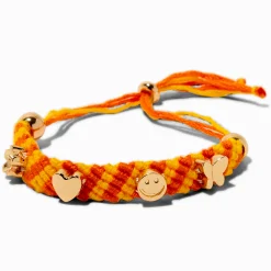 Claire's Bracelets-Bracelet bolo tressé jaune et orange breloque couleur dorée