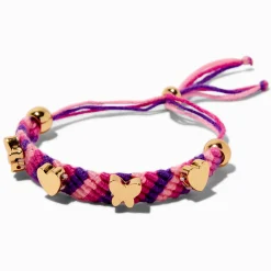 Claire's Bracelets-Bracelet bolo tressé rose et violet breloques couleur dorée