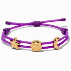 Claire's Bracelets-Bracelet bolo violet breloque étoile, visage souriant et lune couleur dorée