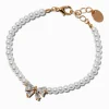 Claire's Clous D'oreilles|Bracelets-Bracelet chaîne couleur dorée perle d'imitation et nœud en zircon cubique