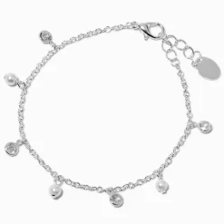 Claire's Clous D'oreilles-Bracelet confetti perle d’imitation et zircon cubique couleur argentée