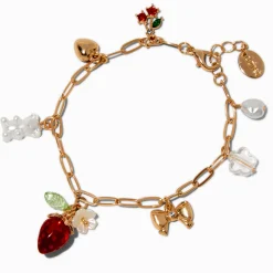 Claire's Bracelets-Bracelet de chaîne breloque Cherry Beary couleur dorée