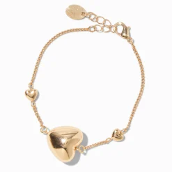 Claire's Bracelets-Bracelet de chaîne cœur bombé couleur dorée