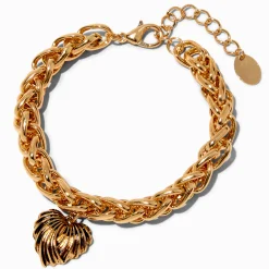 Claire's Bracelets-Bracelet de chaîne cœur à festons épais couleur dorée