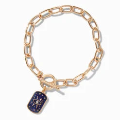 Claire's Bracelets-Bracelet de chaîne fermoir en T mauvais œil d'humeur couleur dorée