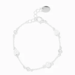 Claire's Pendantes|Clous D'oreilles-Bracelet de chaîne perles d'imitation et zircon cubique d’imitation couleur argentée