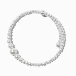 Claire's Bracelets-Bracelet double tour de poignet perle d'imitation blanc