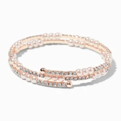 Claire's Bracelets-Bracelet double tour perle d'imitation et strass couleur doré rose