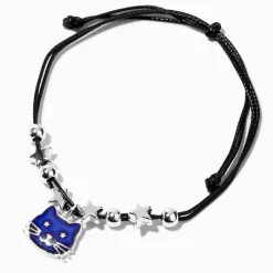 Claire's Bracelets-Bracelet en cordon noir étoiles et chat d’humeur bleus