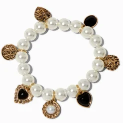 Claire's Bracelets-Bracelet élastique breloque perle d'imitation couleur dorée