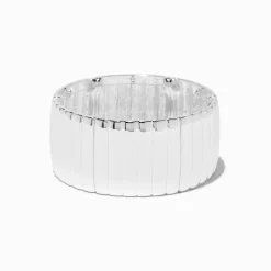 Claire's Bracelets-Bracelet élastique côtelé épais couleur argentée