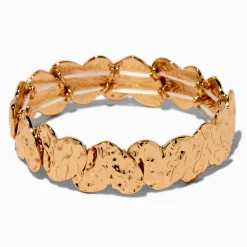 Claire's Bracelets-Bracelet élastique cœur texturé couleur dorée