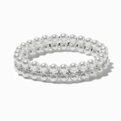 Claire's Bracelets-Bracelet élastique double perles d’imitation