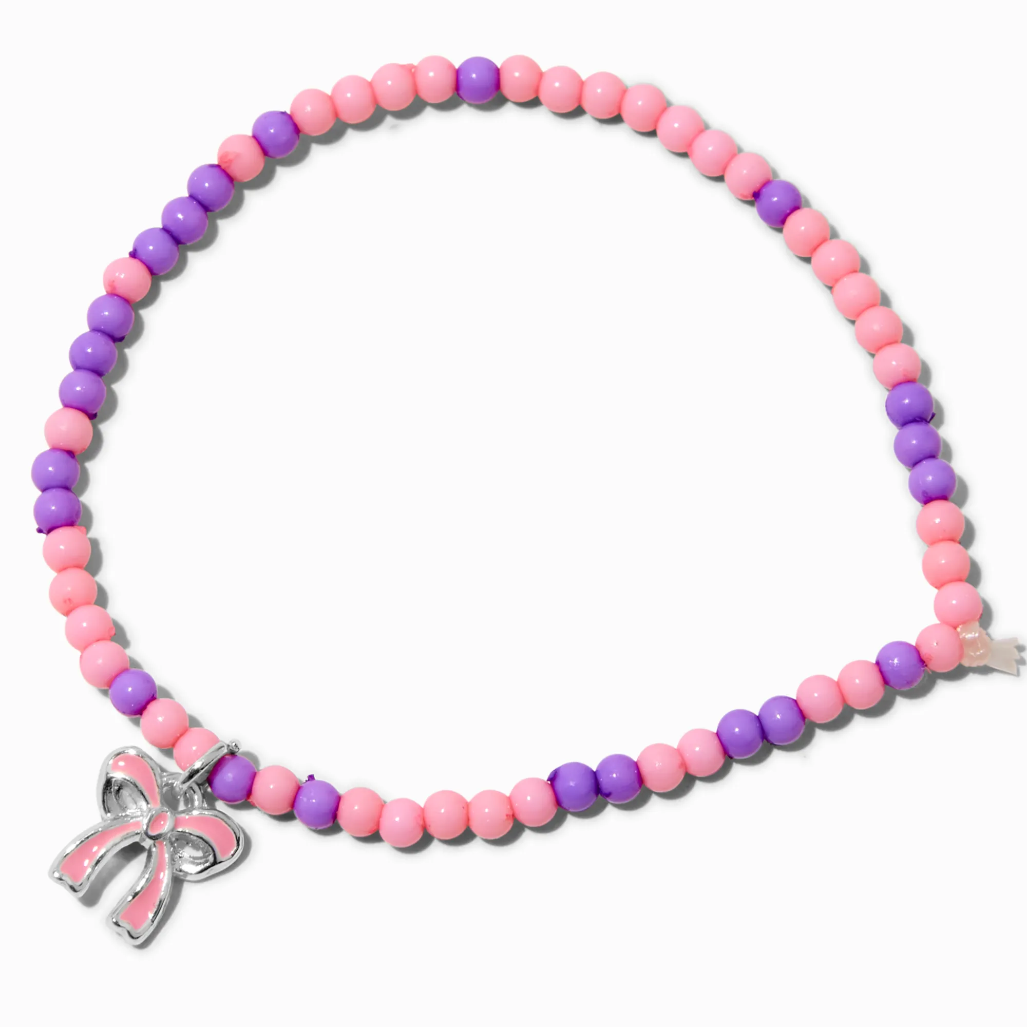 Claire's Bracelets-Bracelet élastique en perles de rocaille nœud violet et rose Claire's Club