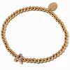 Claire's Bracelets-Bracelet élastique à initiale pavé perlé couleur dorée - A