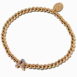 Claire's Bracelets-Bracelet élastique à initiale pavé perlé couleur dorée - A