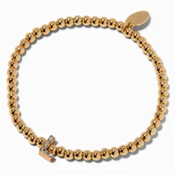 Claire's Bracelets-Bracelet élastique à initiale pavé perlé couleur dorée - L