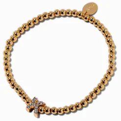 Claire's Bracelets-Bracelet élastique à initiale pavé perlé couleur dorée - K