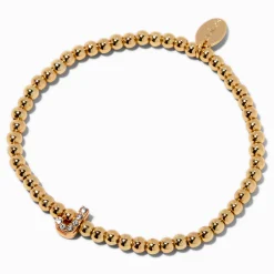 Claire's Bracelets-Bracelet élastique à initiale pavé perlé couleur dorée - J