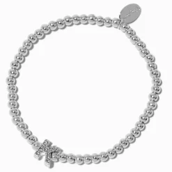 Claire's Bracelets-Bracelet élastique à initiale strass en pavé couleur argentée - K