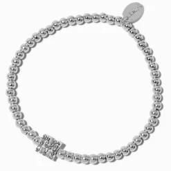 Claire's Bracelets-Bracelet élastique à initiale strass en pavé couleur argentée - M