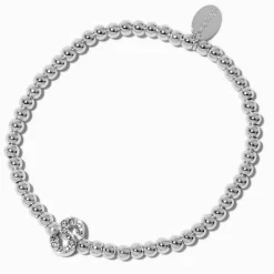 Claire's Bracelets-Bracelet élastique à initiale strass en pavé couleur argentée - S