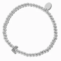 Claire's Bracelets-Bracelet élastique à initiale strass en pavé couleur argentée - L