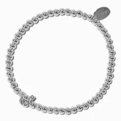 Claire's Bracelets-Bracelet élastique initiale strass en pavé couleur argentée - J